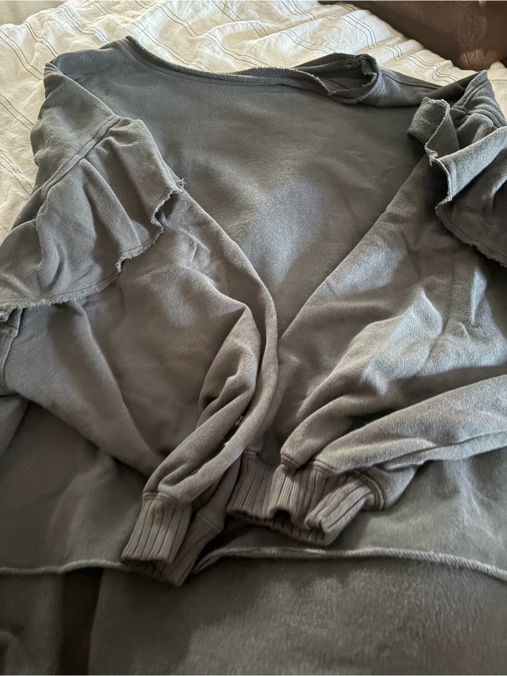 aerie Gray Ruffle Sleeve Crewneck Sweater